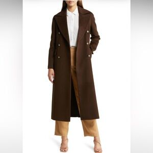 Nanushka Lana Double Breasted Wool Coat in Espresso
